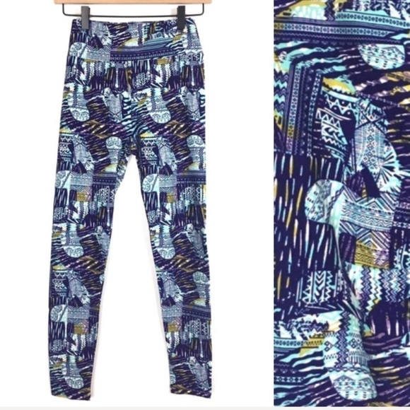 LULAROE Leggings Aztec Tribal Southwestern Boho OS One Size Purple Blue White - Picture 9 of 9